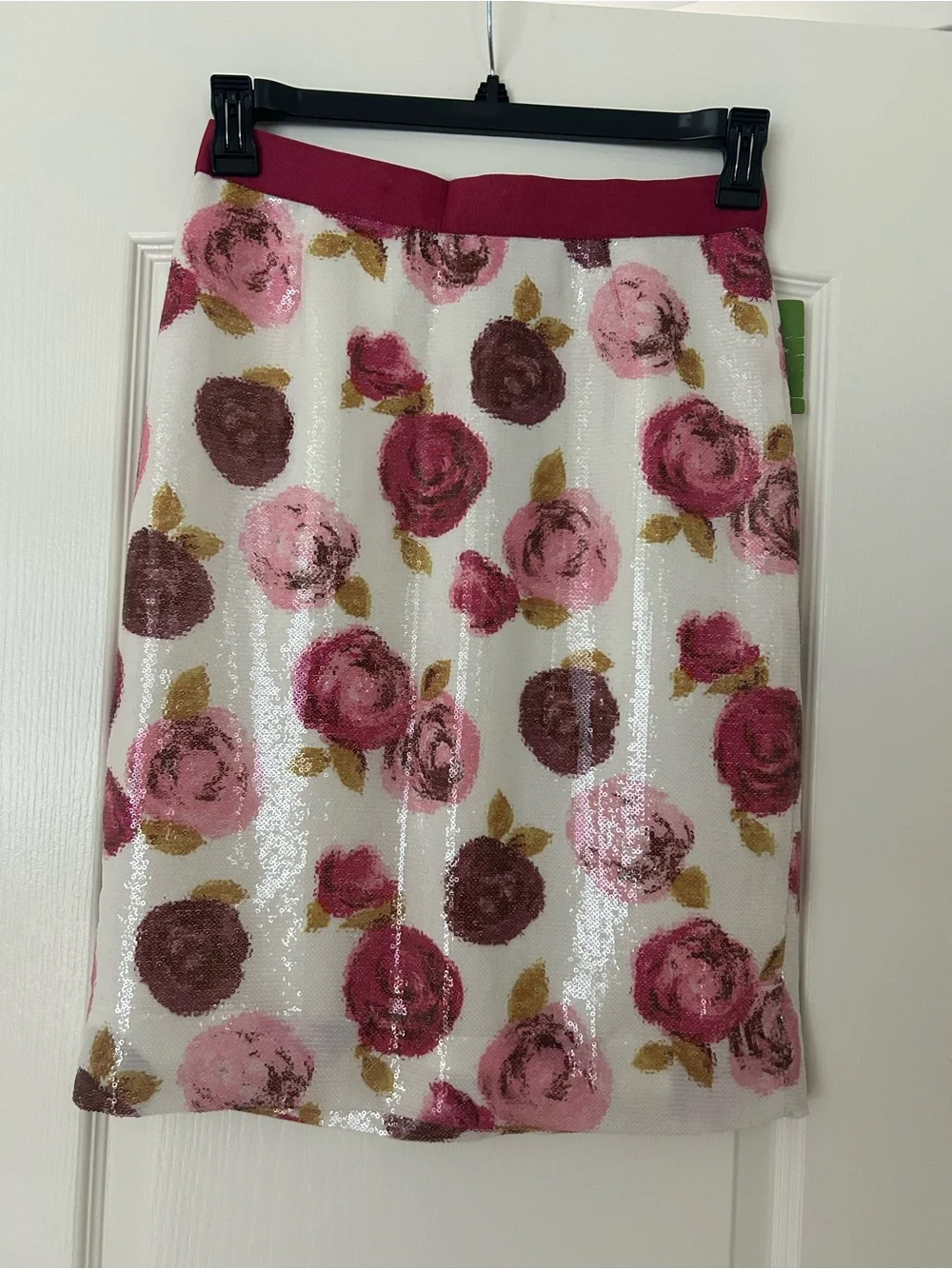 kate spade Sequins White Pencil Skirt with Pink and Berry Floral Print